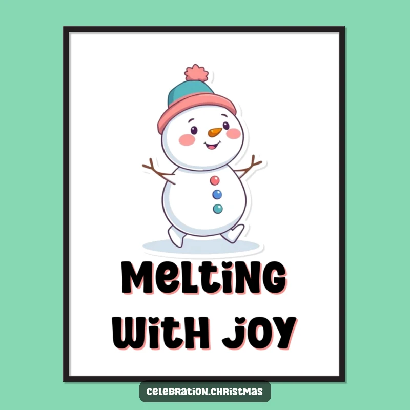 Funny Snowman Waddling Digital Art - Tilted Hat Winter Download