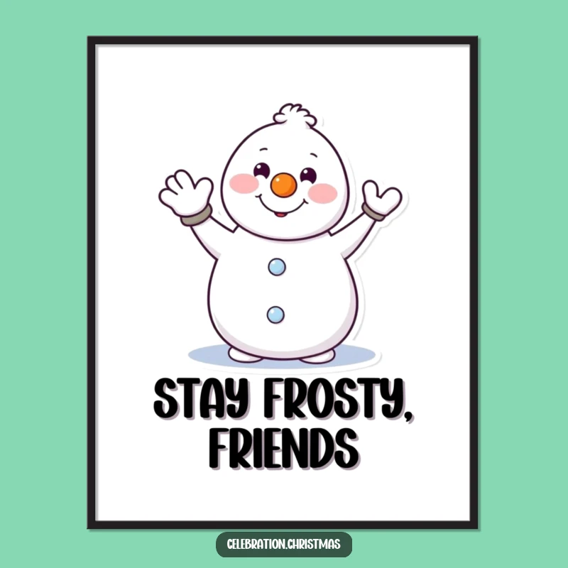 Funny Snowman Waving Digital Art Print - Instant Cheerful Decor Gift