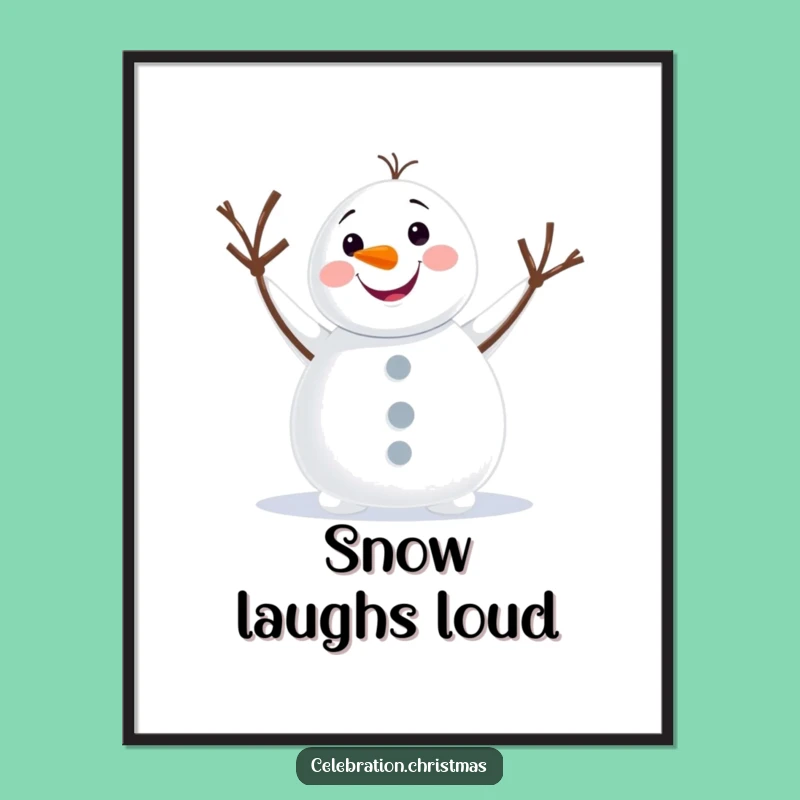 Funny Snowman Waving Digital Art Print - Instant Cheerful Winter Decor