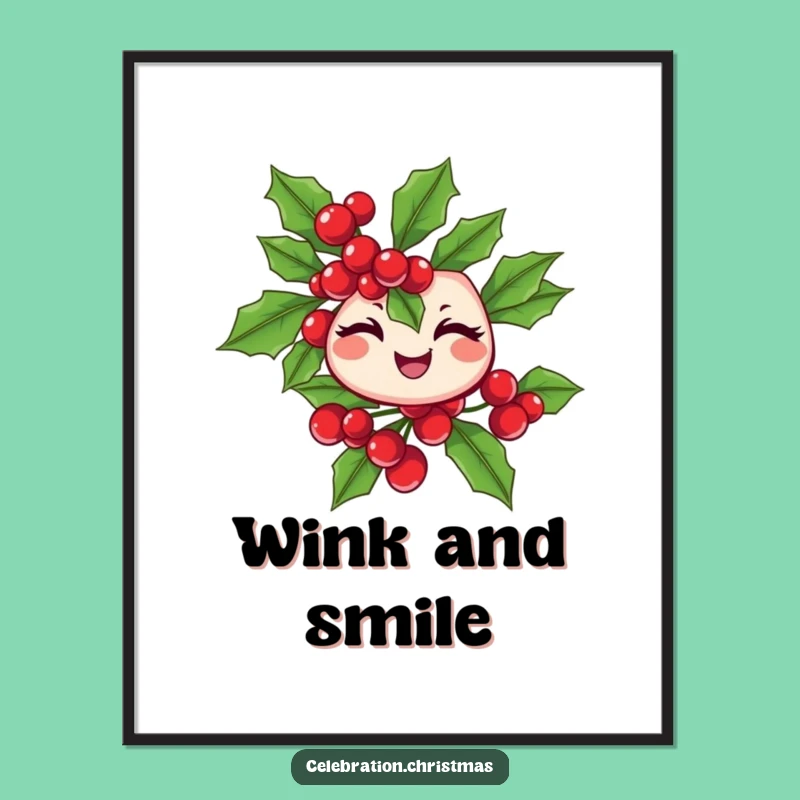 Funny Winking Holly Branch Digital Art - Cheerful Holiday Decor - Funny Gift