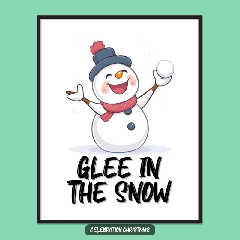 Funny Snowman Digital Art Snowball Fight for Winter Walls