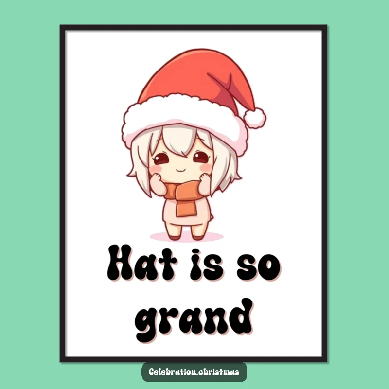 Funny Kawaii Character Festive Hat Digital Art - Hilarious Holiday Decor for Instant Festive Smiles!