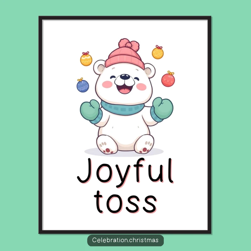 Funny Polar Bear Juggling Digital Print, Festive Art, Humorous Gift