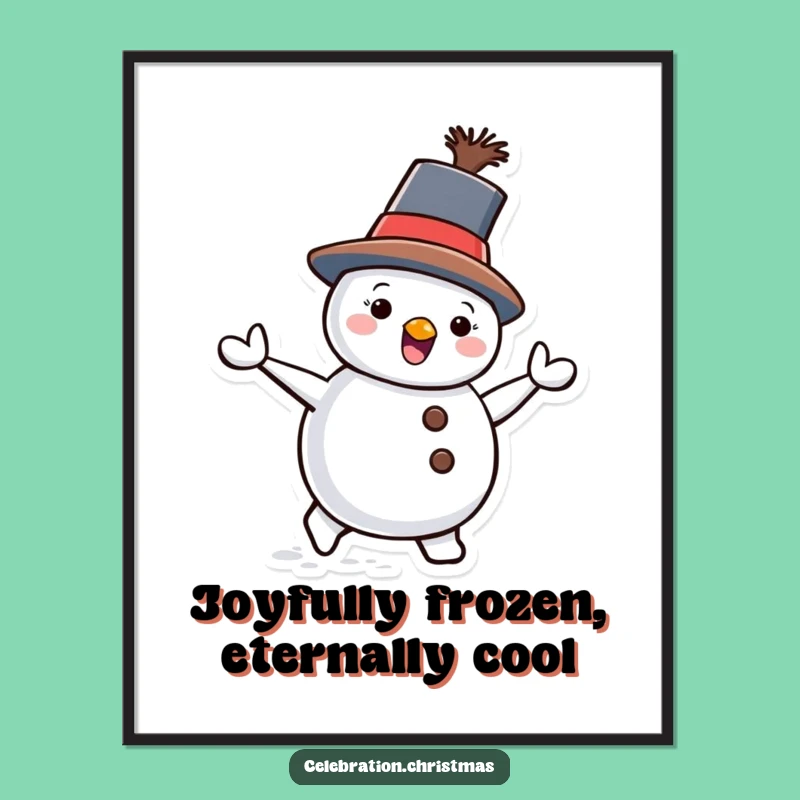 Funny Snowman Waddling Digital Art - Tilted Hat Character Printable Decor