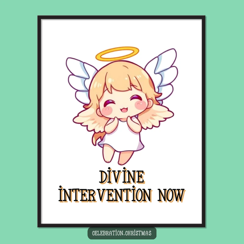 Printable Funny Angel Joyful Wings Flapping Art - Instant Divine Decor Gift