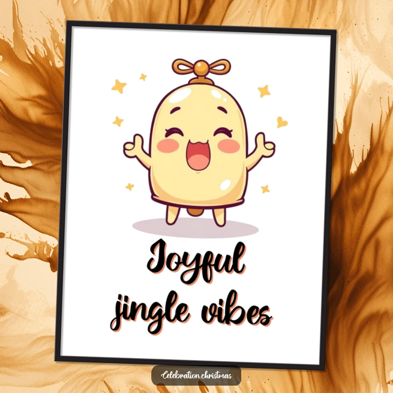 Funny digital art print of a bell character ringing with enthusiastic merriment, capturing auditory joy for wall decor, funny gift.