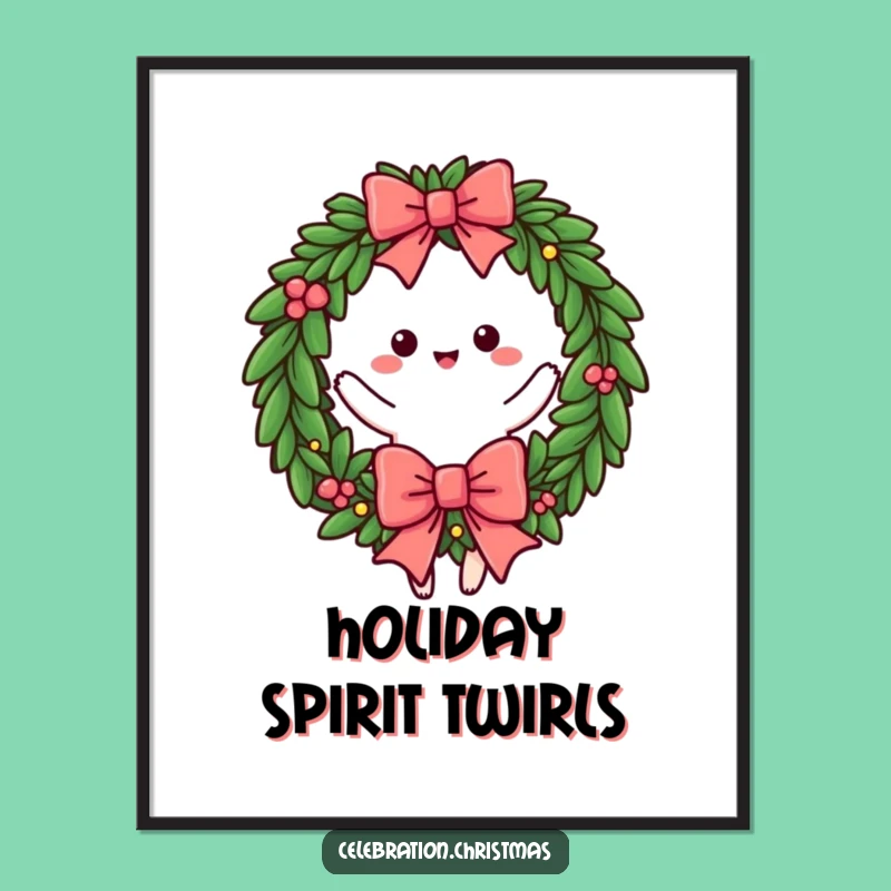 Printable Funny Wreath Twirling Bow Art - Instant Festive Decor Gift