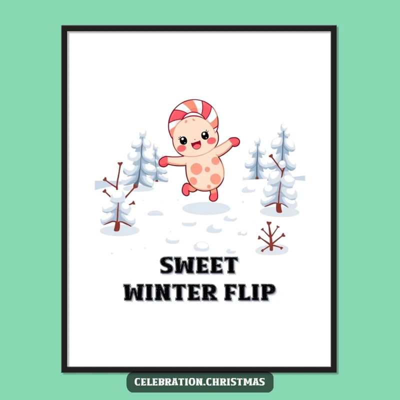 Funny Kawaii Candy Cane Cartwheel Digital Print: Festive Art, Instant Funny Gift