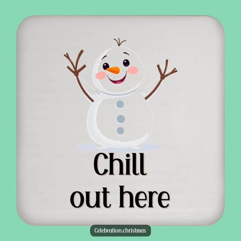 Funny Snowman Waving Drink Coaster - Protect Surfaces with Winter Cheer