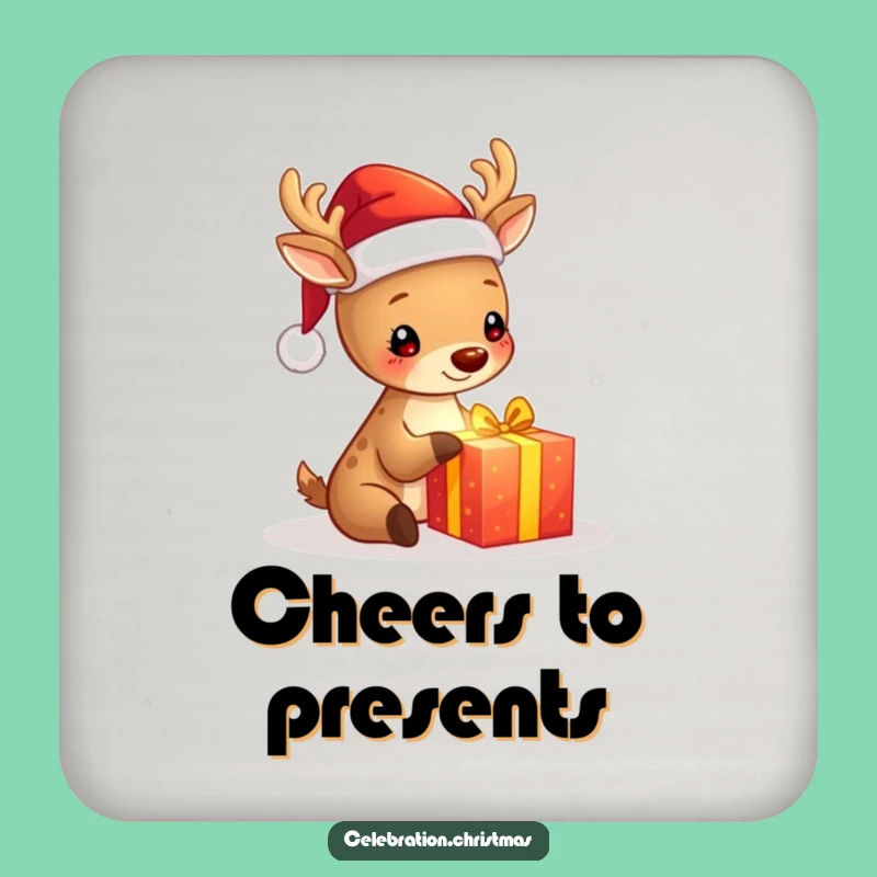 Funny Deer Coaster - Cute Santa Hat Drink Accessory, Great Funny Holiday Gift