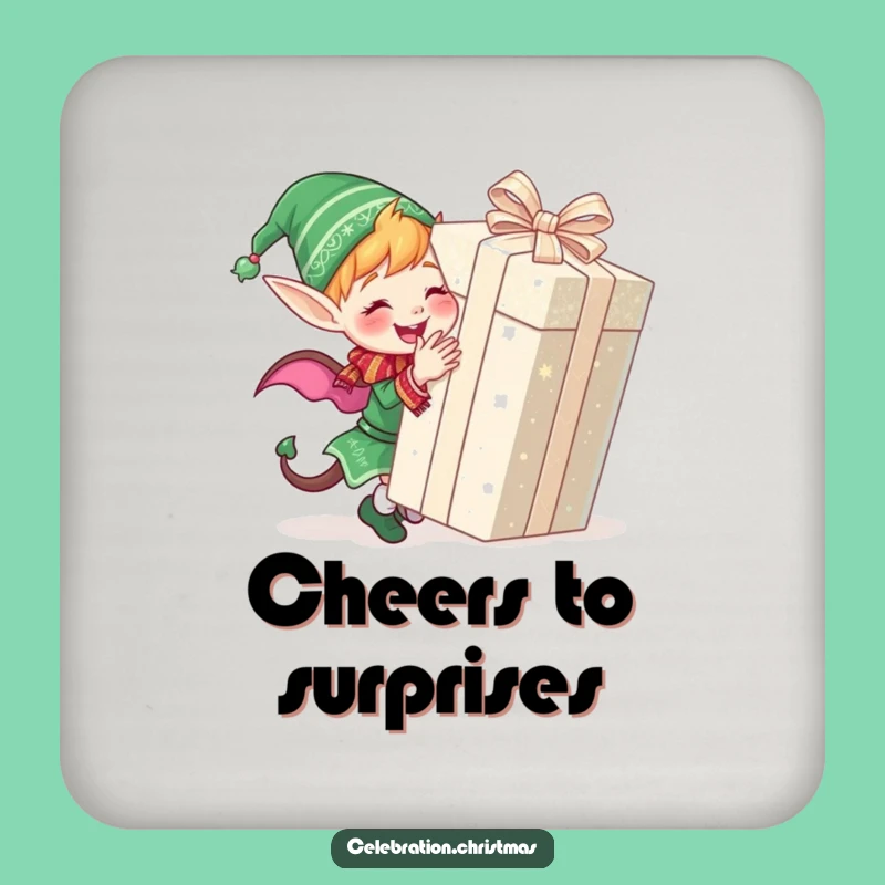 Funny Elf Wrapping Gift Coaster: Protect Surfaces with Festive Flair
