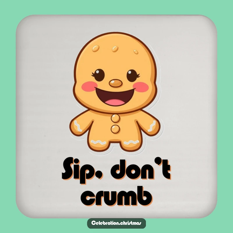 Funny Gingerbread Man Grinning Coaster - Humorous Cookie Character Drink Protector