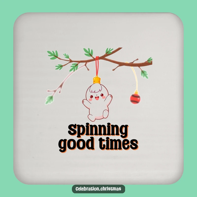 Funny Ornament Coaster: Cheerful Spinning Character Holiday Table Protection