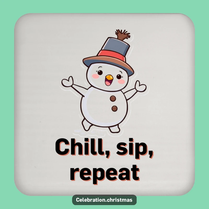 Funny Snowman Waddling Coaster - Tilted Hat Character Drink Protector