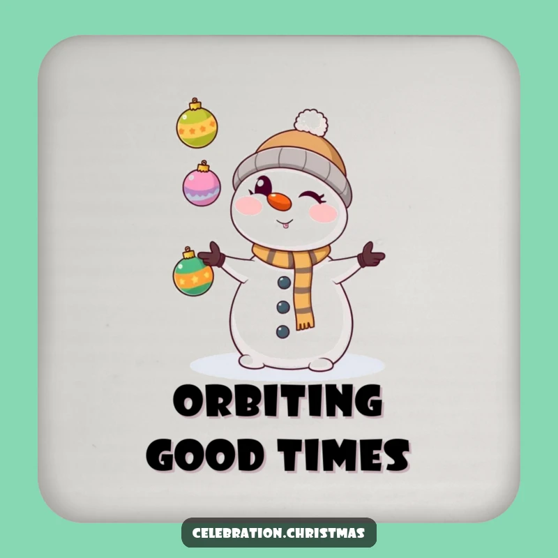 Funny Kawaii Snowman Juggling Ornaments Coaster - Protects Surfaces with Humor