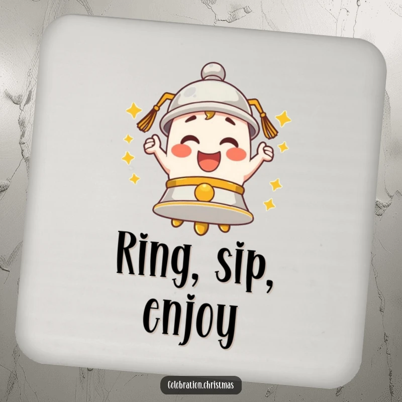 Funny Bell Coaster featuring enthusiastic merriment through its ringing design, protecting surfaces with cheerful humor.