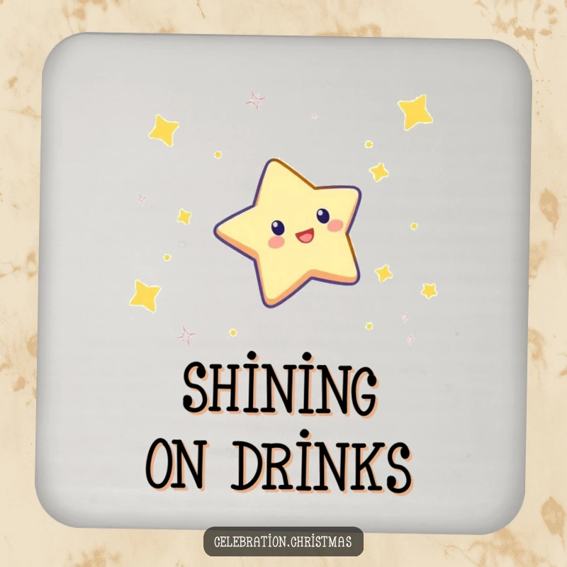 Funny drink coasters featuring a twinkling star character doing a celebratory dive, adding festive sparkle.