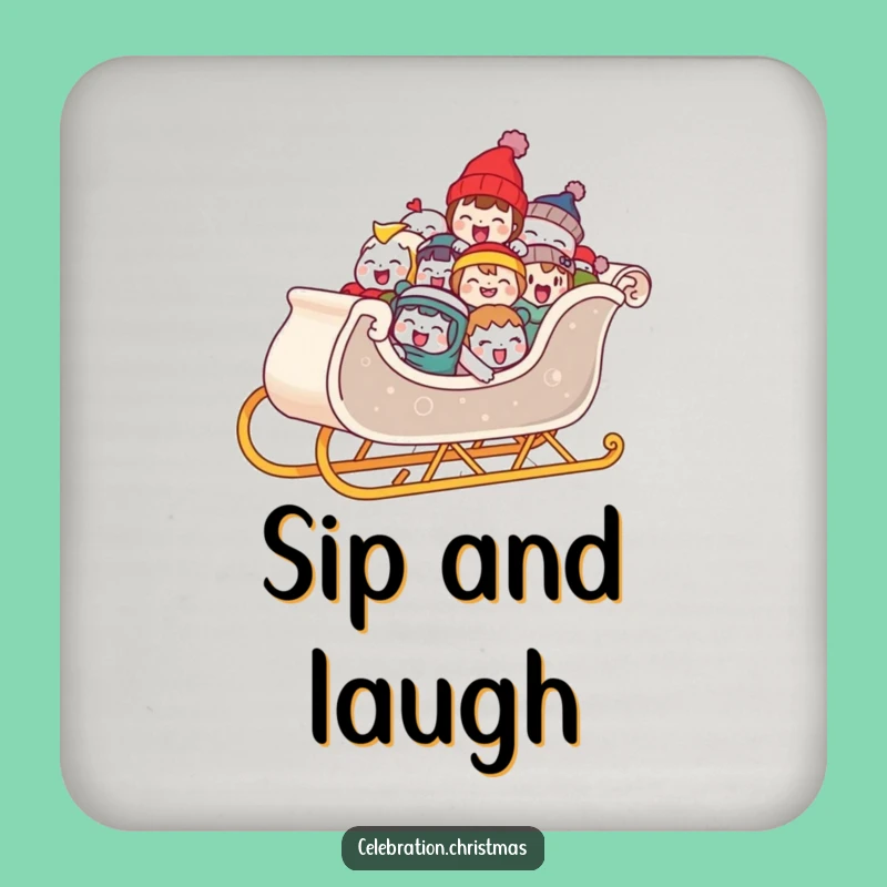 Funny Laughing Sleigh Drink Coaster: Protect Surfaces with Joyful Holiday Style