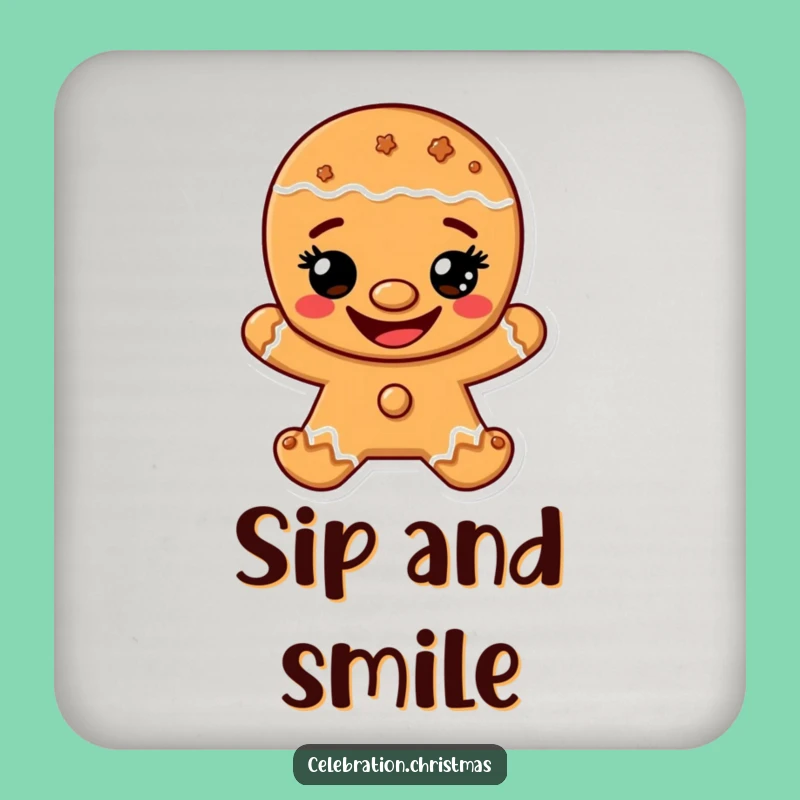 Funny Gingerbread Man Grin Coaster - Cookie Character Table Protector