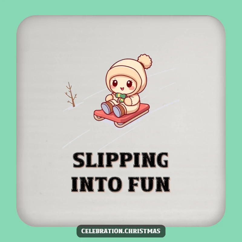 Funny Kawaii Snow Sledding Coaster Set: Protect Your Table with Winter Fun