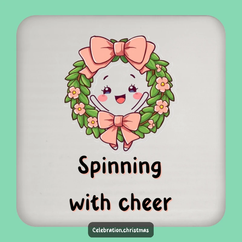 Funny Wreath Twirling Coaster - Festive Bow Character Drink Protector
