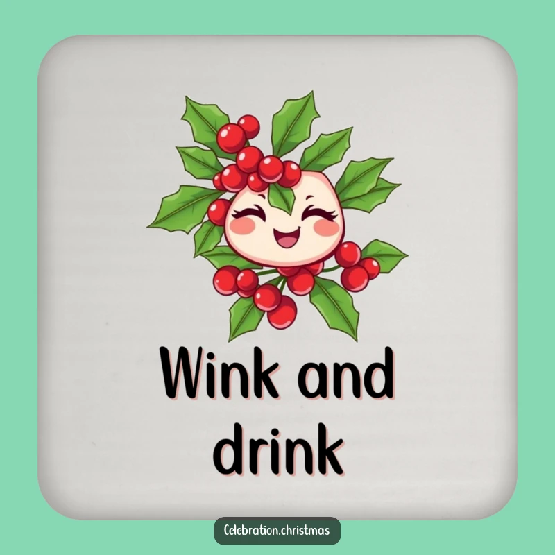 Funny Winking Holly Branch Coasters - Cheerful Surface Protection - Funny Gift