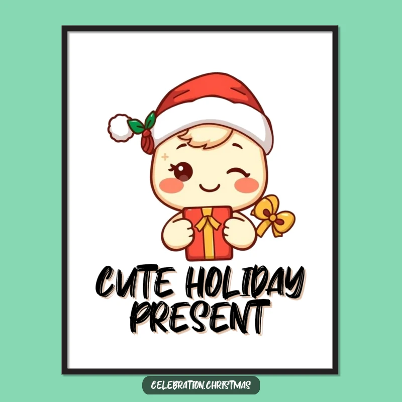 Funny Kawaii Santa Poster - Cute Character Holiday Decoration