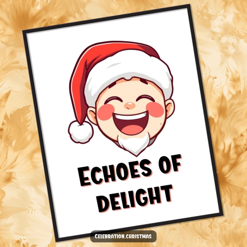 Funny poster of a Santa hat character with a massive, joyful, booming laugh, radiating holiday spirit and festive fun.