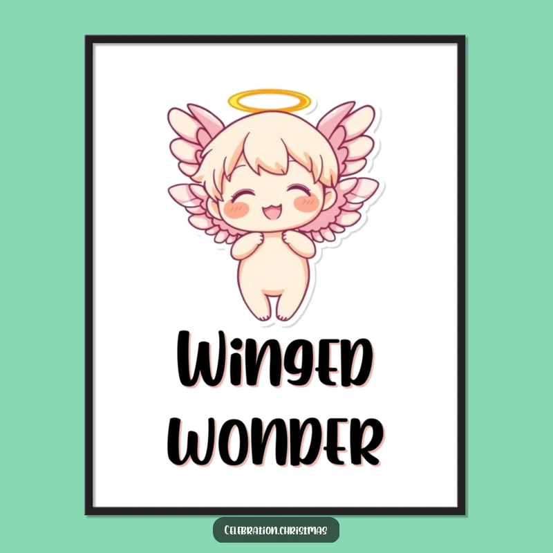 Funny Angel Flapping Wings Poster - Joyful Character Wall Art