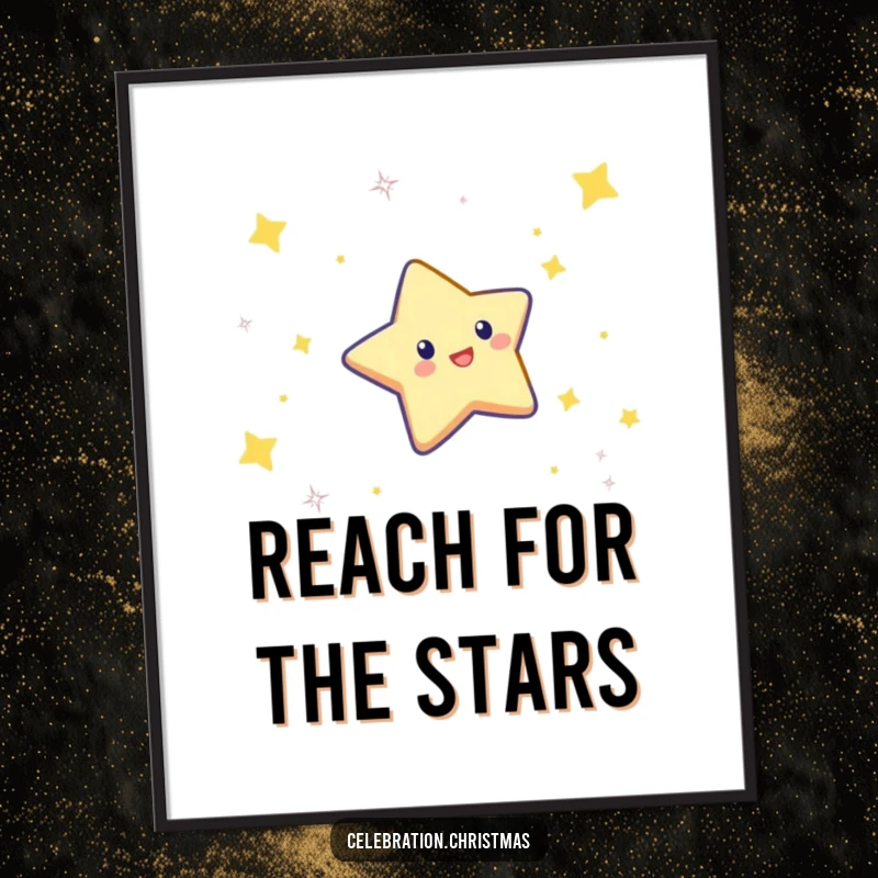 Funny poster art of a twinkling star character doing a celebratory dive through the air, adding cosmic charm.