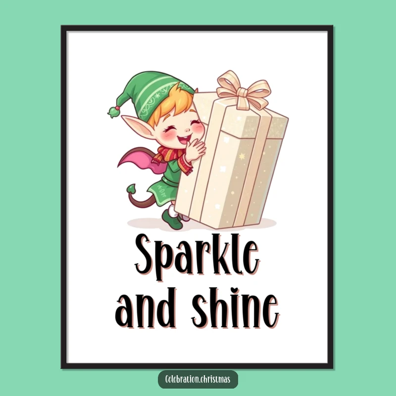 Funny Elf Wrapping Gift Poster: Festive Cheer for Your Walls