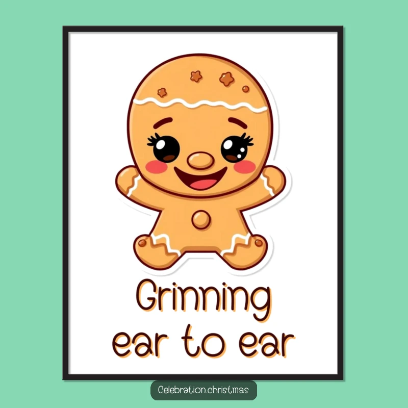 Funny Gingerbread Man Grin Poster - Cheerful Cookie Character Art
