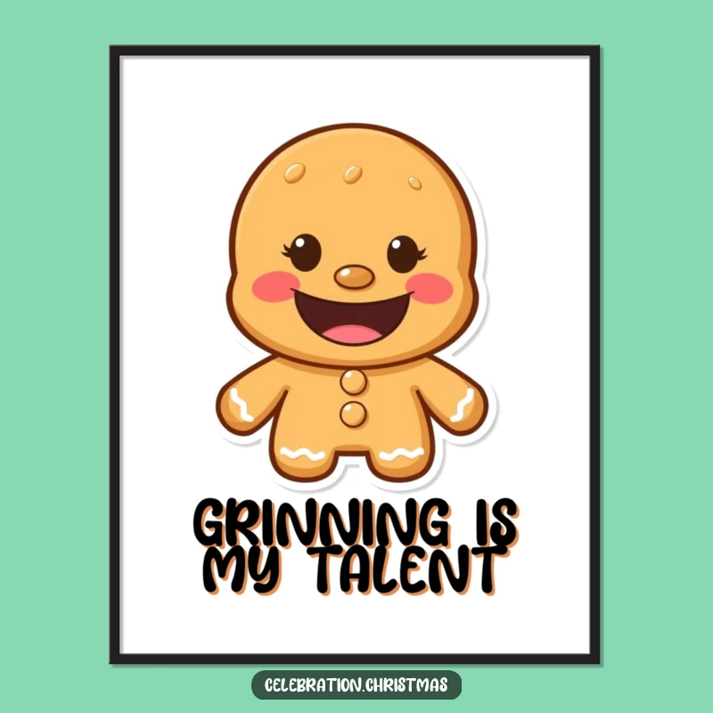 Funny Gingerbread Man Grinning Poster - Charming Humorous Cookie Character Wall Art