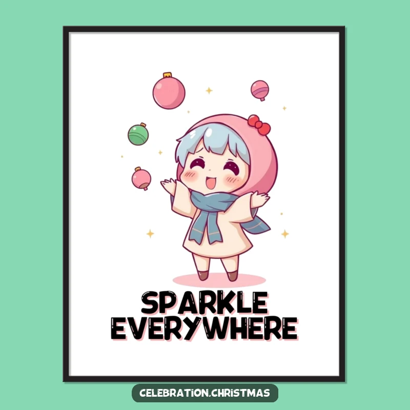 Funny Kawaii Ornament Toss Poster - Bring Hilarious Holiday Energy to Your Walls!