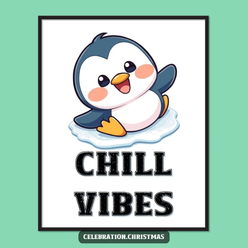 Funny Kawaii Penguin Slipping Poster - Hilarious Winter Wall Art