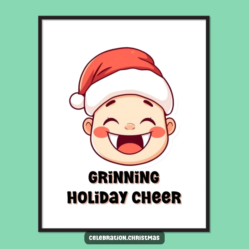 Funny Kawaii Santa Hat Poster - Joyful Grin for Festive Walls