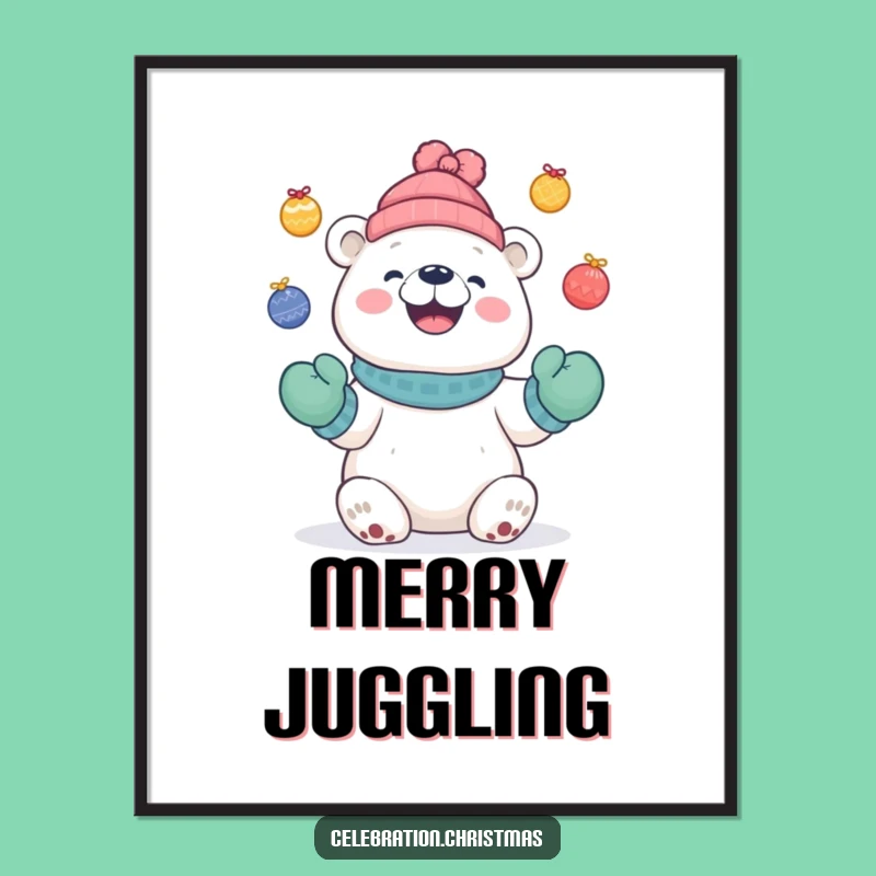Funny Polar Bear Juggling Poster, Festive Wall Art, Humorous Gift
