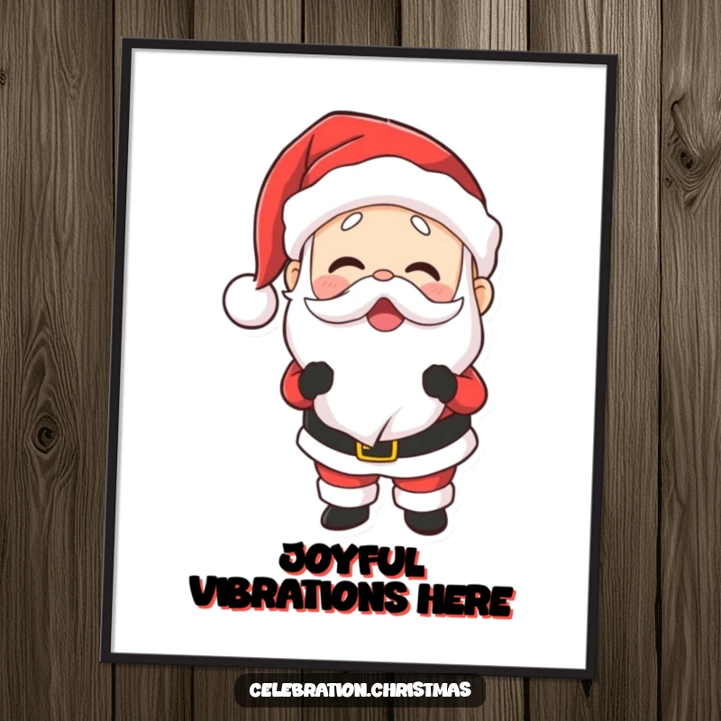 Funny poster of Santa Claus laughing heartily, his belly shaking with infectious joy, adding festive cheer.