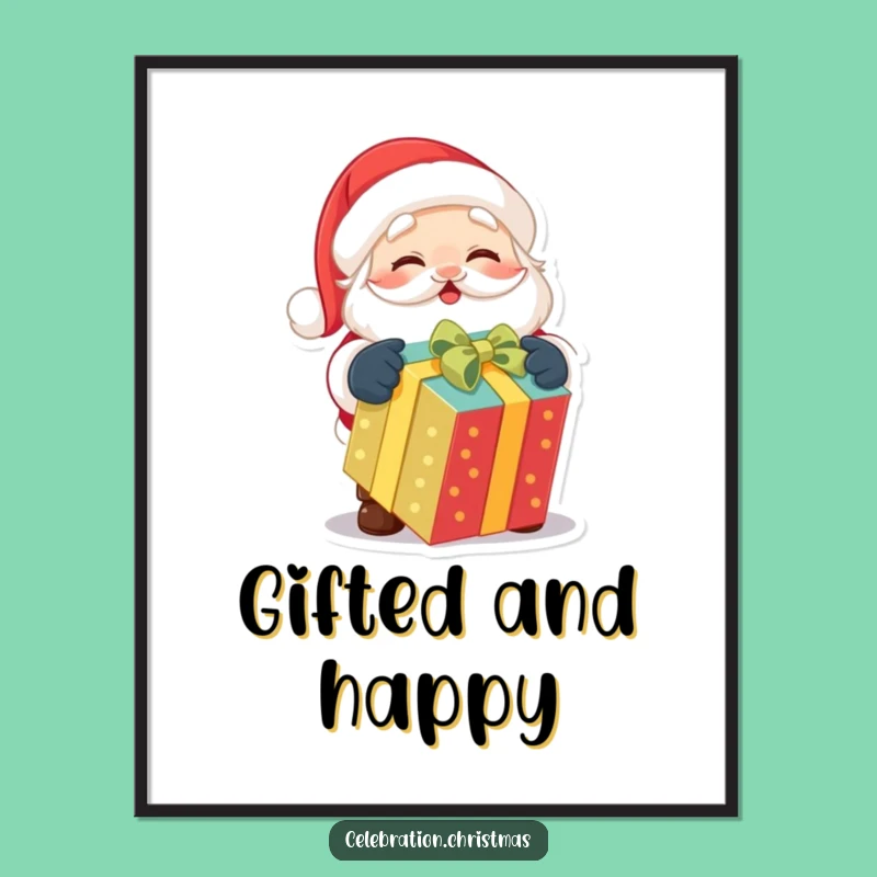 Funny Santa Poster: Excited Gift Unwrapper, Whimsical Holiday Humorous Art Gift
