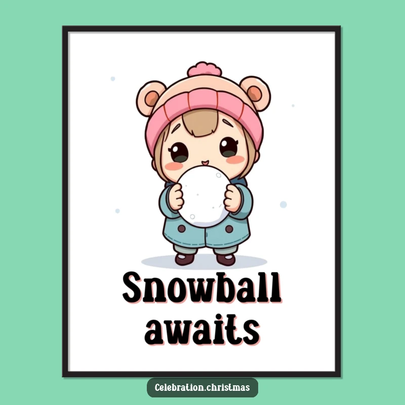 Funny Snowball Fight Poster: Winter Wall Art for a Playful, Fun Atmosphere