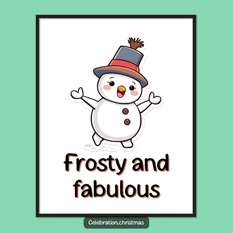 Funny Snowman Waddling Poster - Whimsical Tilted Hat Character Wall Art