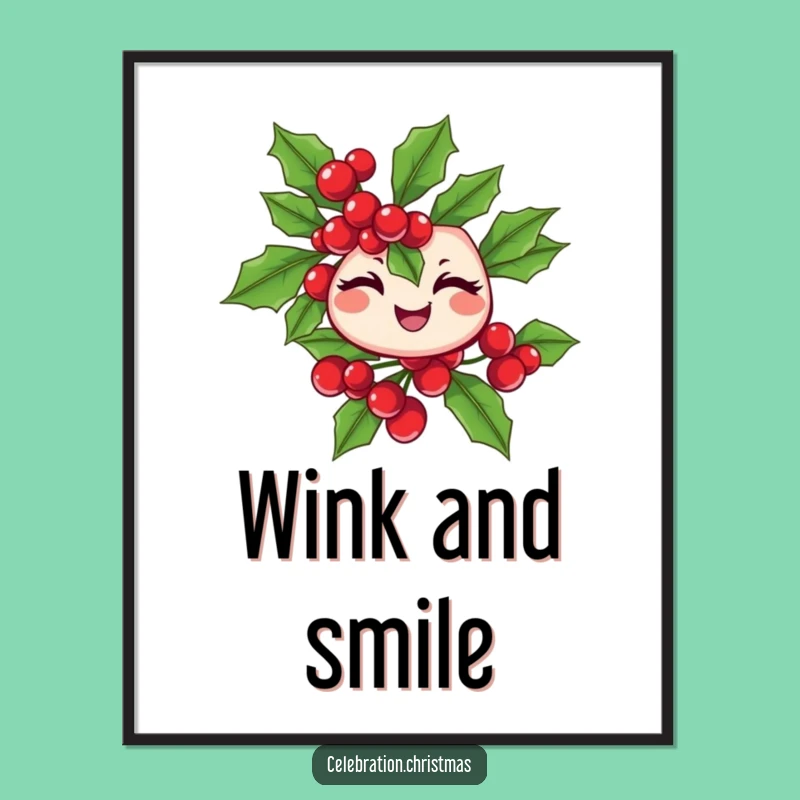 Funny Winking Holly Branch Poster - Cheerful Holiday Art - Funny Gift