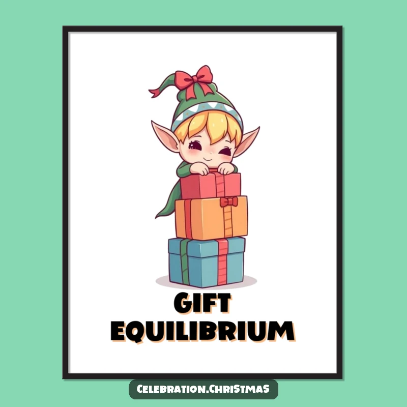 Funny Elf Poster Balancing Gifts for Festive Walls