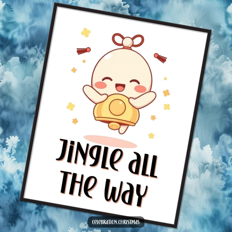 Funny Bell Character Poster: A festive bell character jingling with pure, unadulterated delight, adding visual joy.