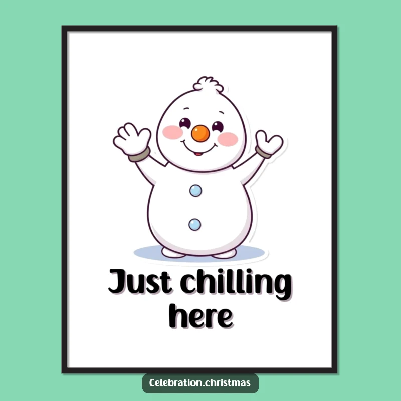 Funny Snowman Enthusiastic Wave Poster - Festive Winter Wall Art Gift