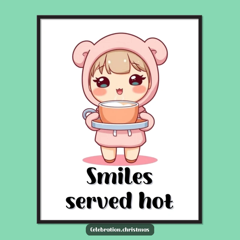 Funny Kawaii Cocoa Smile Poster: Adorable Wall Art Gift