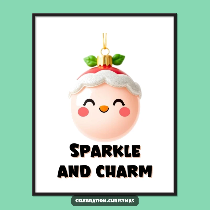 Funny Cute Christmas Ornament Poster - Sparkling Face Holiday Decor - Funny Gift