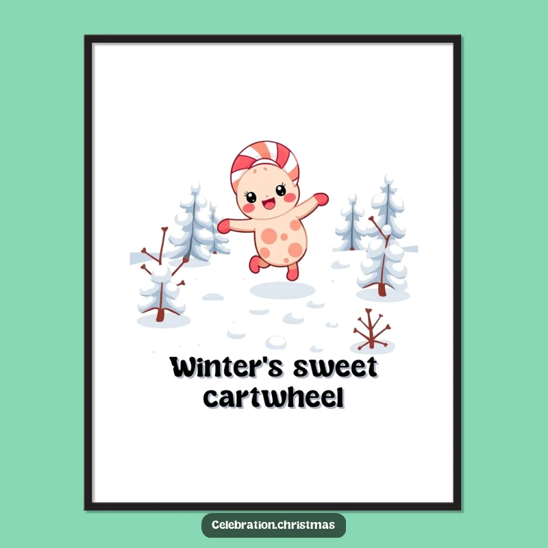 Funny Kawaii Candy Cane Cartwheel Poster: Festive Art Makes a Perfect Funny Gift