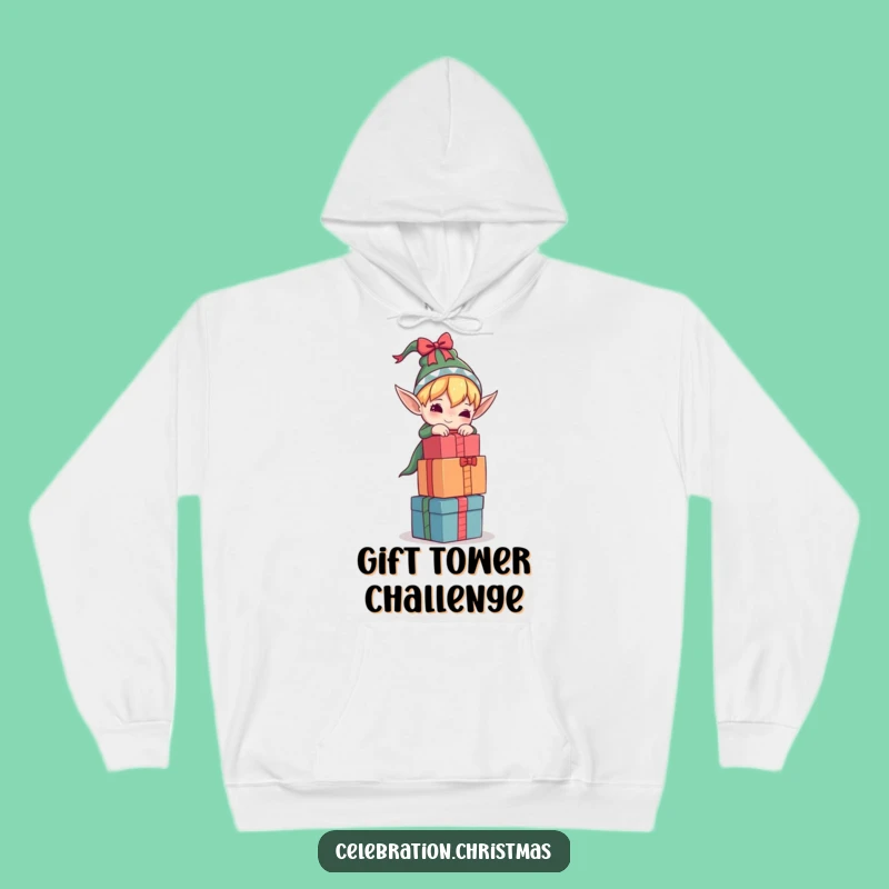 Funny Elf Hoodie Balancing Gifts for Cozy Merriment