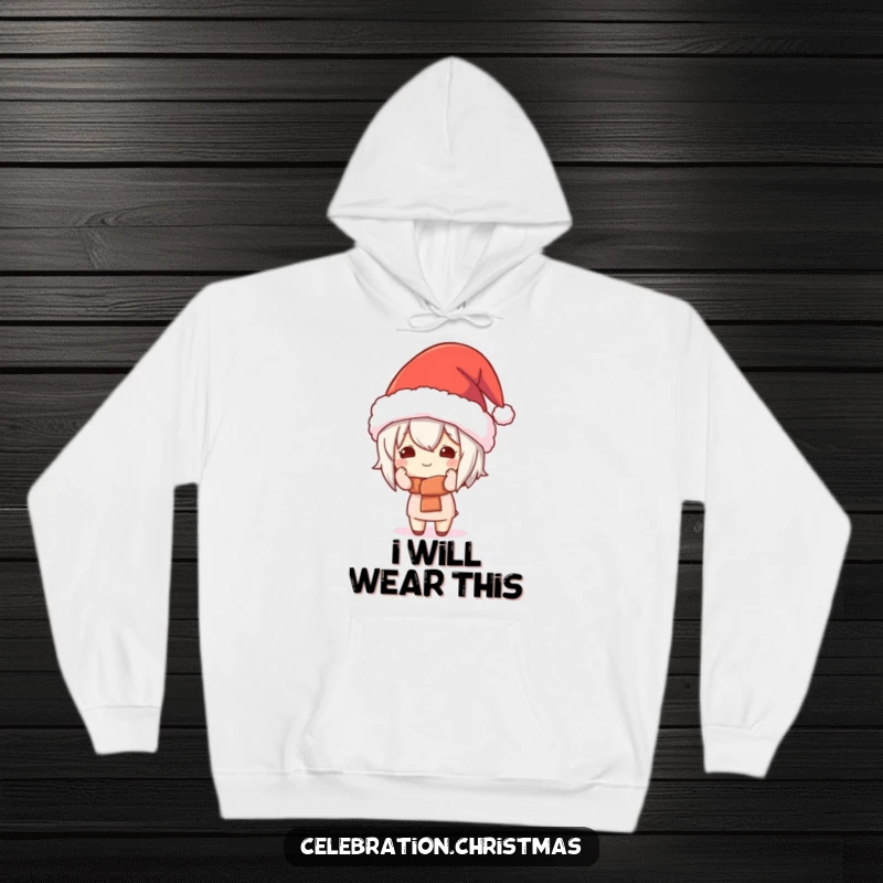 Funny Kawaii Character Hoodie: A delightful character comically dons a massive festive hat, offering cozy and humorous holiday vibes.